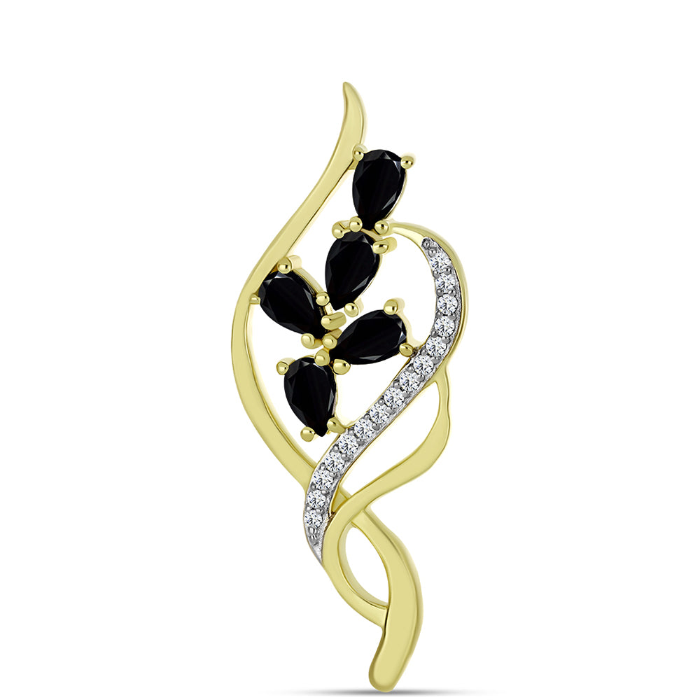 Pozlacený Stříbrný Brož s Černým spinelem a Bílým Topazem