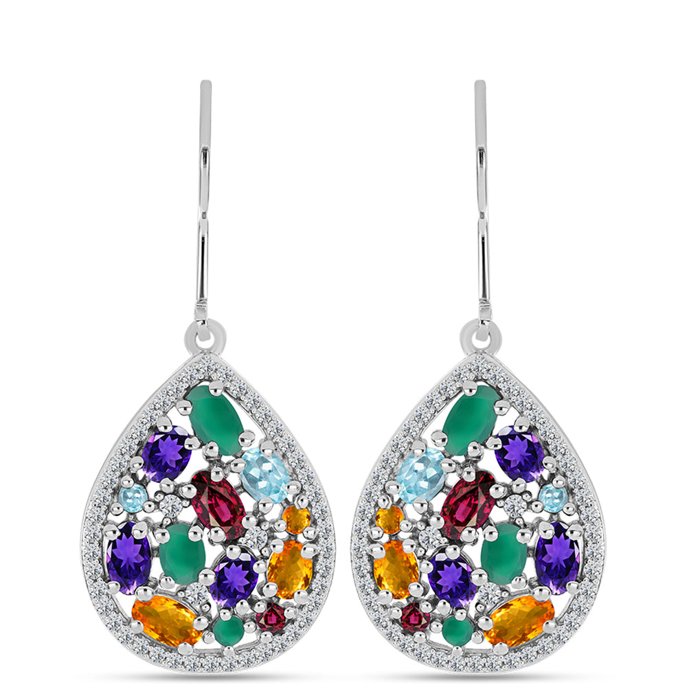 Stříbrné Náušnice s Marockým Ametystem a se Zeleným Achátem