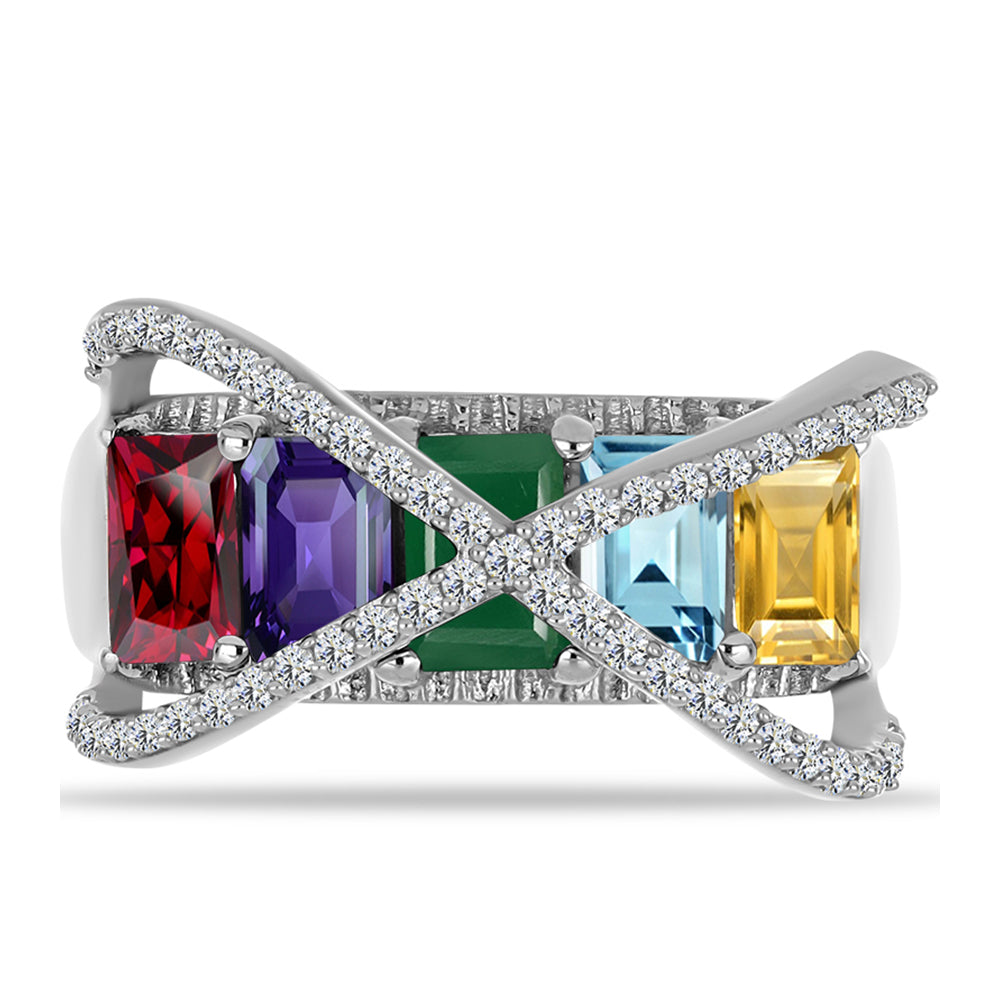 Stříbro 925/1000 Prsten s Marockým Ametystem a se Zeleným Achátem - Karátové číslo: 3.44. přibližná hmotnost: 5.31 gramů