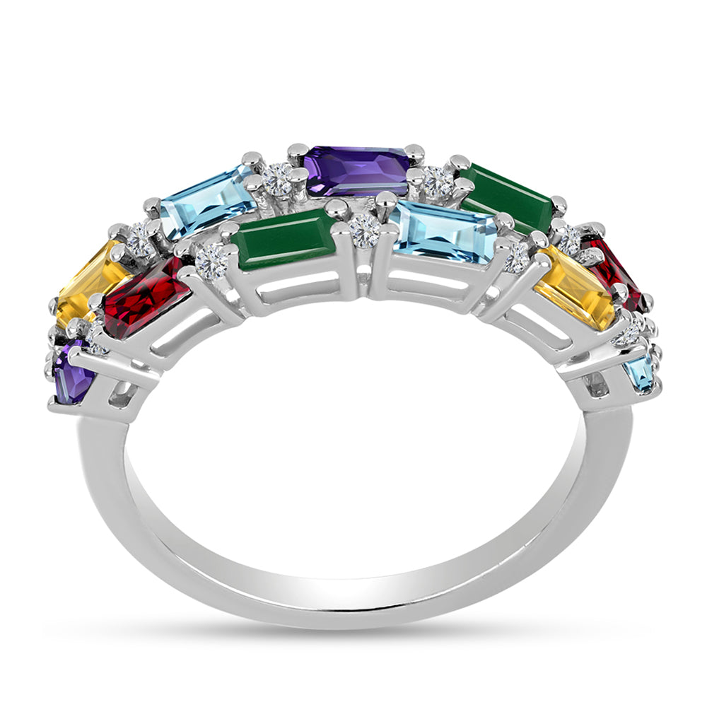 Stříbrný Prsten s Marockým Ametystem a se Zeleným Achátem