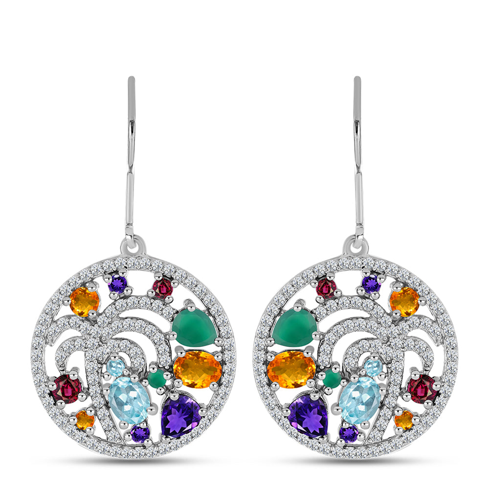 Stříbrné Náušnice s Marockým Ametystem a se Zeleným Achátem 1 