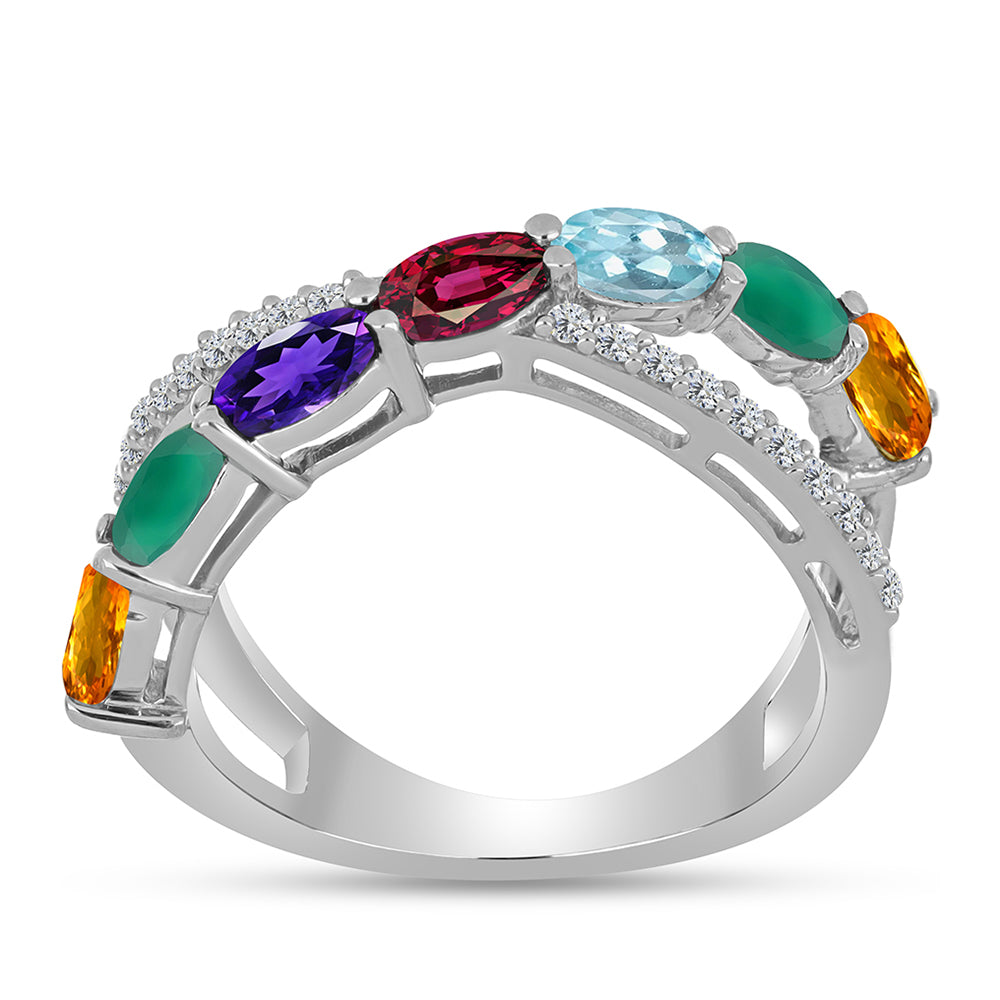 Stříbrný Prsten s Marockým Ametystem a se Zeleným Achátem