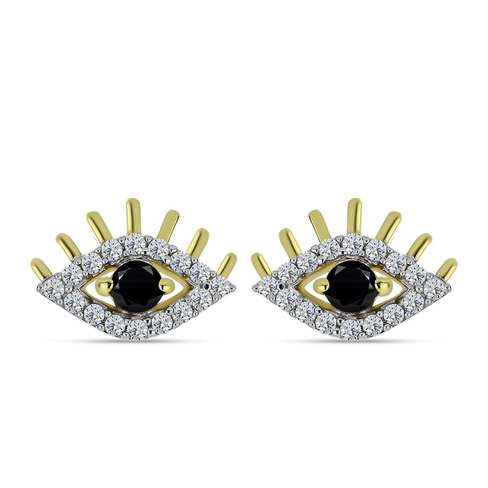 Pozlacené Stříbro 925/1000 - Náušnice s Černým spinelem a Bílým Topazem - Karátové číslo: 0.55. přibližná hmotnost: 1.52 gramů 1 