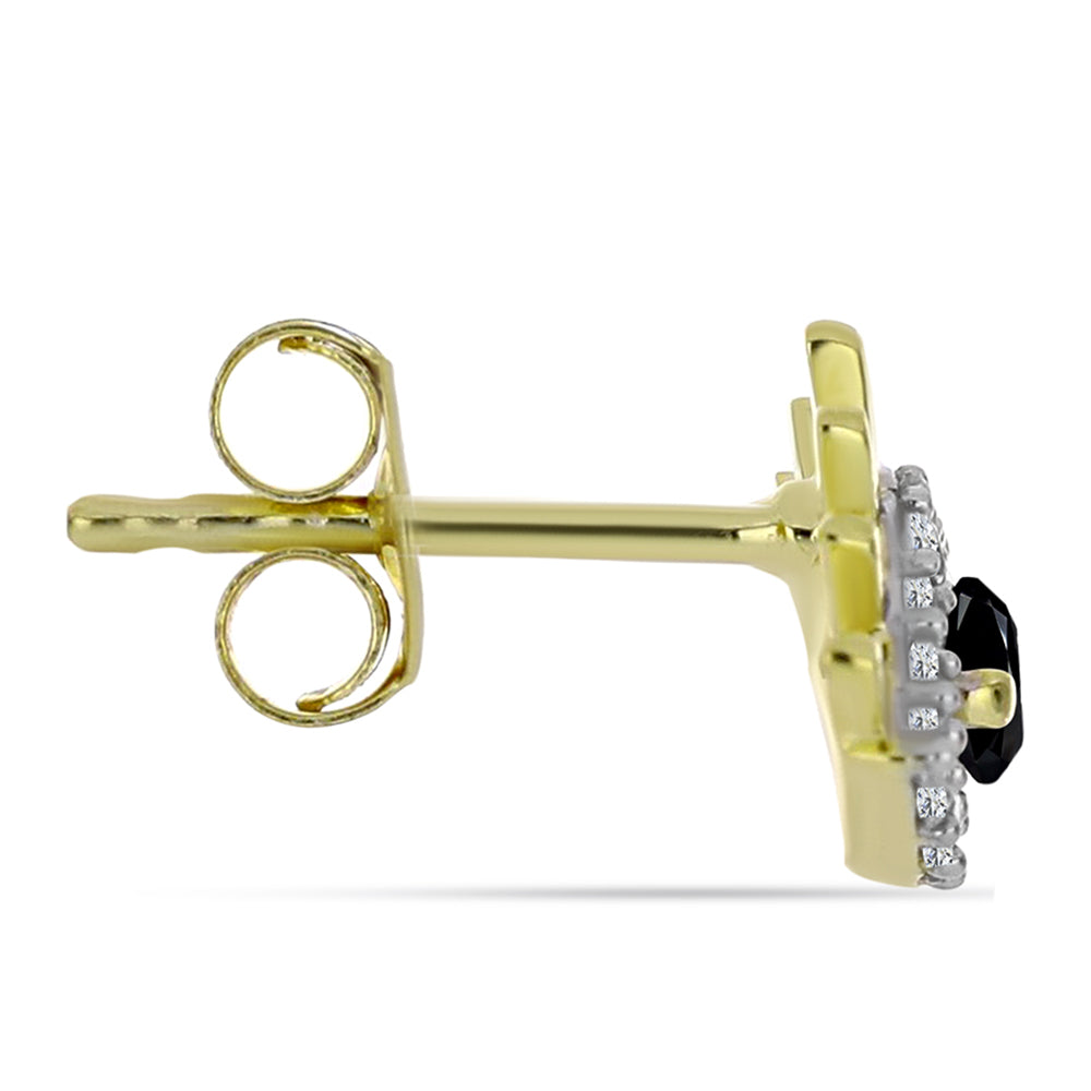 Pozlacené Stříbro 925/1000 - Náušnice s Černým spinelem a Bílým Topazem - Karátové číslo: 0.55. přibližná hmotnost: 1.52 gramů