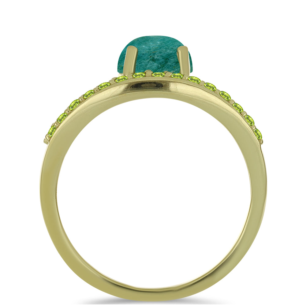 Pozlacené stříbro 925/1000 Prsten s Amazonitem a Čchang-pajským Peridotem - Karátové číslo: 2.3. přibližná hmotnost: 4.4 gramů