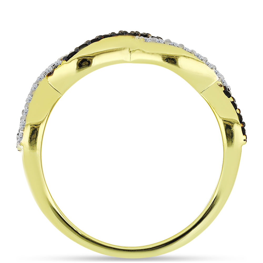 Pozlacené stříbro 925/1000 Prsten s Černým spinelem a Bílým Topazem - Karátové číslo: 0.83. přibližná hmotnost: 3.6 gramů 3 