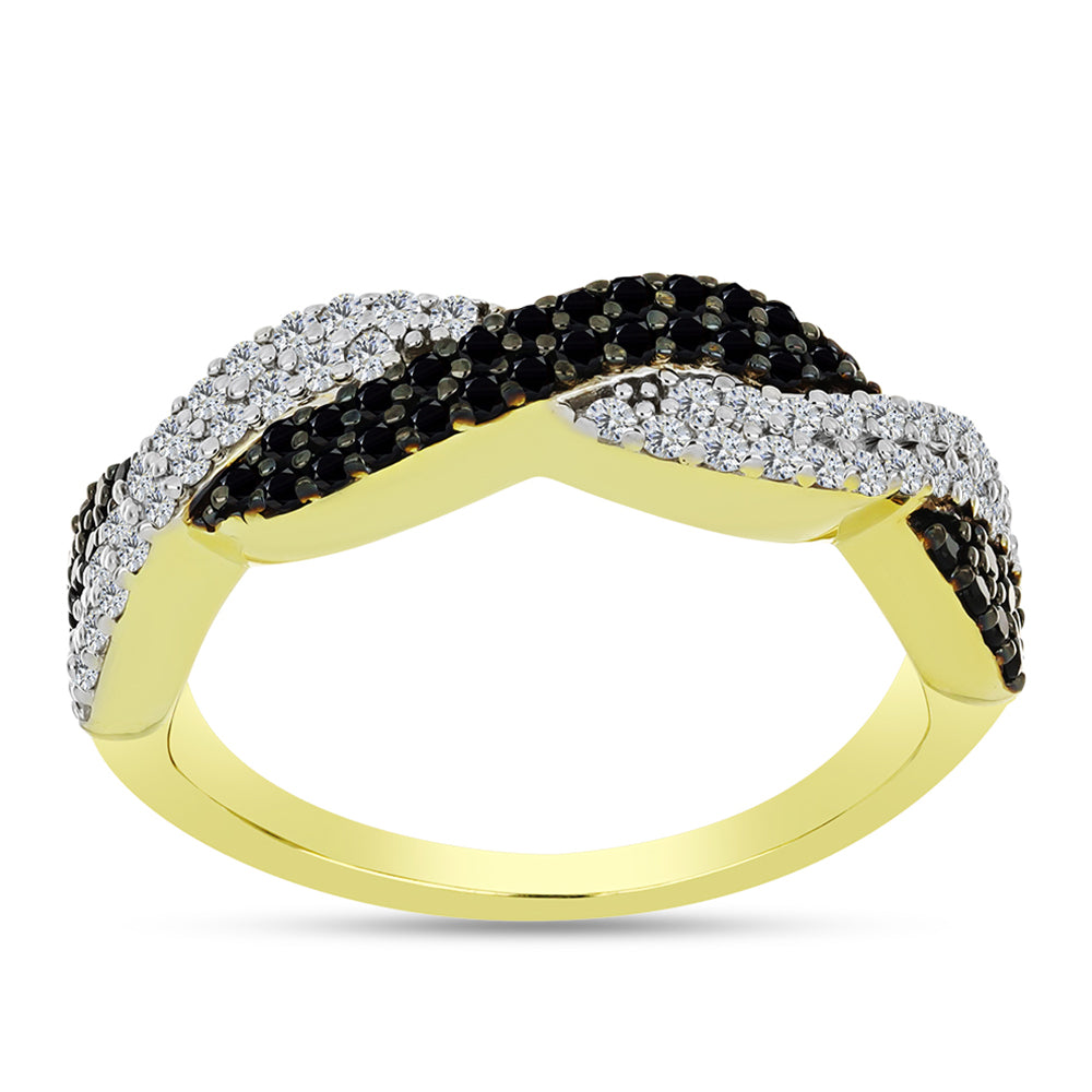 Pozlacené stříbro 925/1000 Prsten s Černým spinelem a Bílým Topazem - Karátové číslo: 0.83. přibližná hmotnost: 3.6 gramů 1 