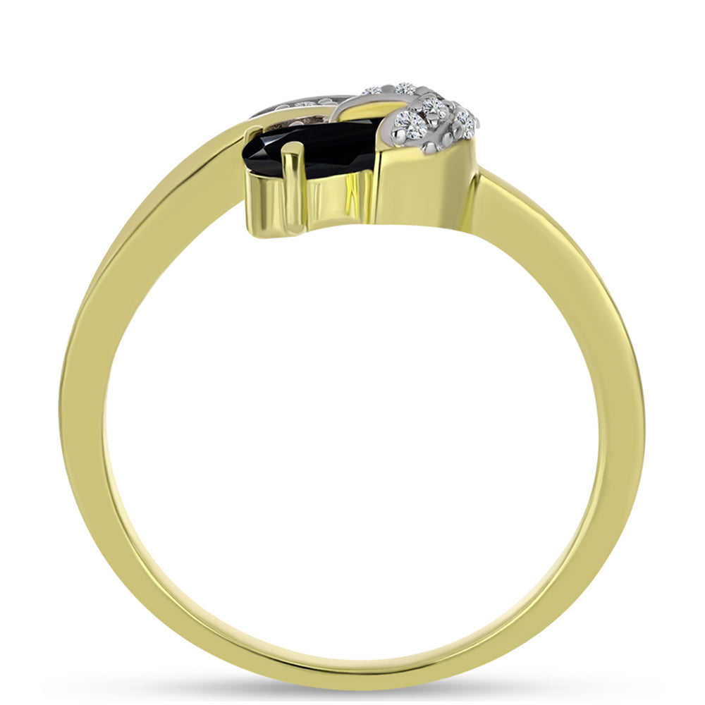 Pozlacené Stříbro 925/1000 - Prsten s Černým spinelem a Bílým Topazem - Karátové číslo: 0.79. přibližná hmotnost: 3.19 gramů 2 