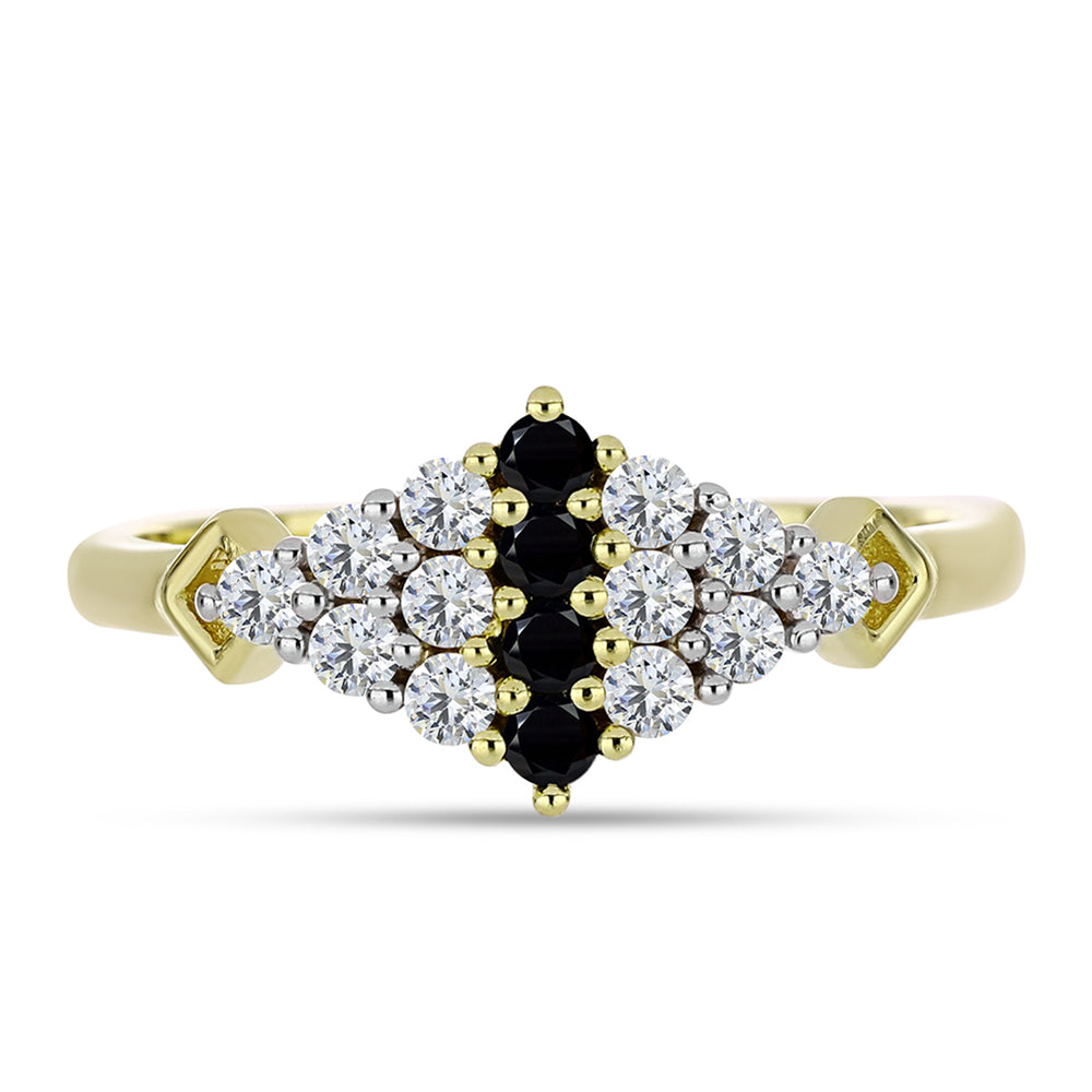 Pozlacené stříbro 925/1000 Prsten s Černým spinelem a Bílým Topazem - Karátové číslo: 0.66. přibližná hmotnost: 2.44 gramů