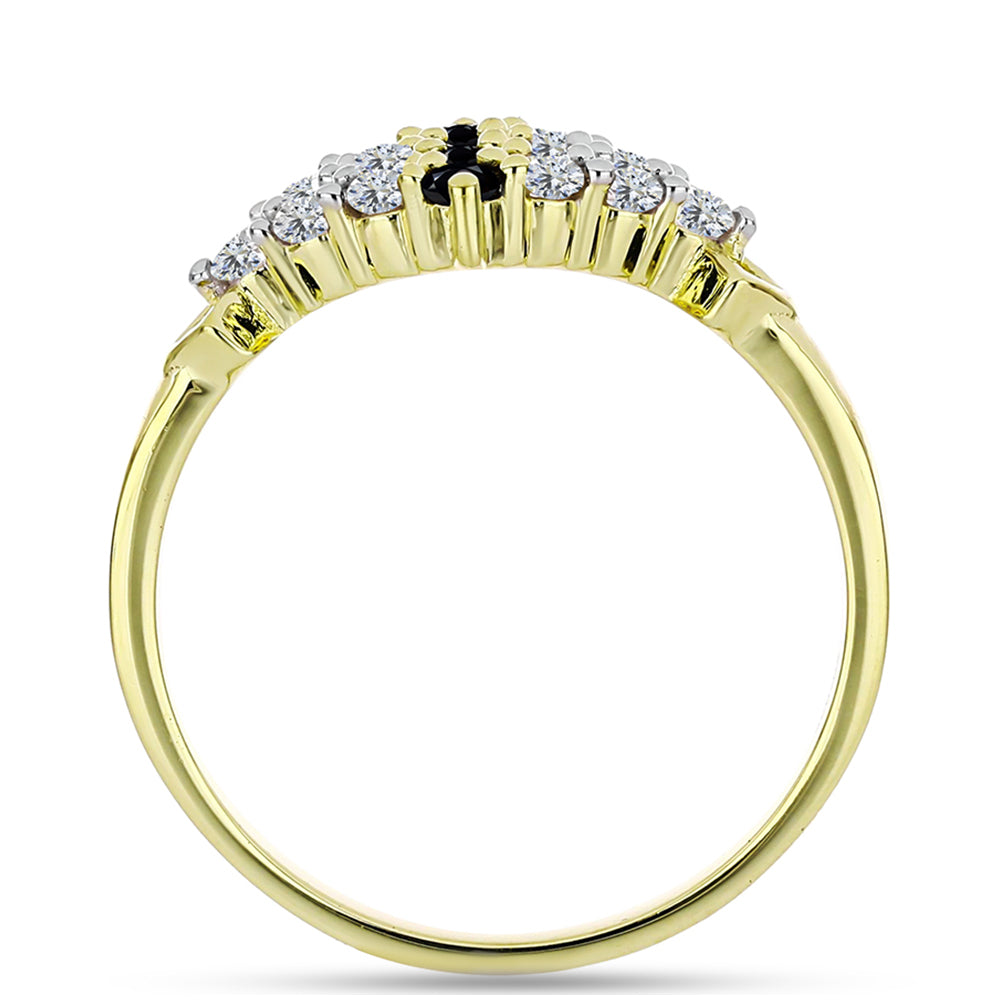 Pozlacené stříbro 925/1000 Prsten s Černým spinelem a Bílým Topazem - Karátové číslo: 0.66. přibližná hmotnost: 2.44 gramů 2 