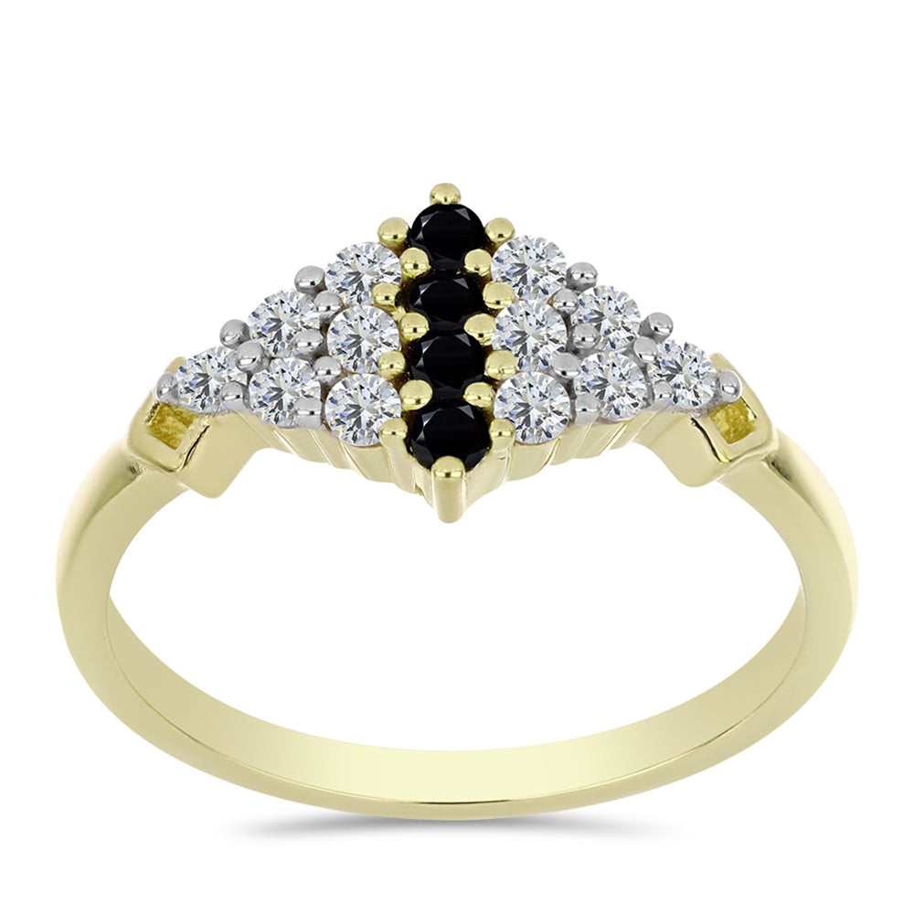 Pozlacené stříbro 925/1000 Prsten s Černým spinelem a Bílým Topazem - Karátové číslo: 0.66. přibližná hmotnost: 2.44 gramů 3 