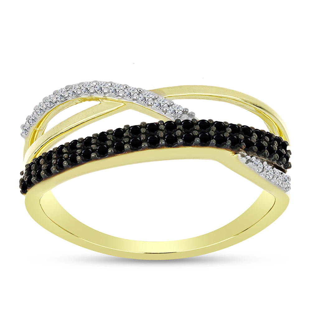 Pozlacené stříbro 925/1000 Prsten s Černým spinelem a Bílým Topazem - Karátové číslo: 0.62. přibližná hmotnost: 3.72 gramů 3 