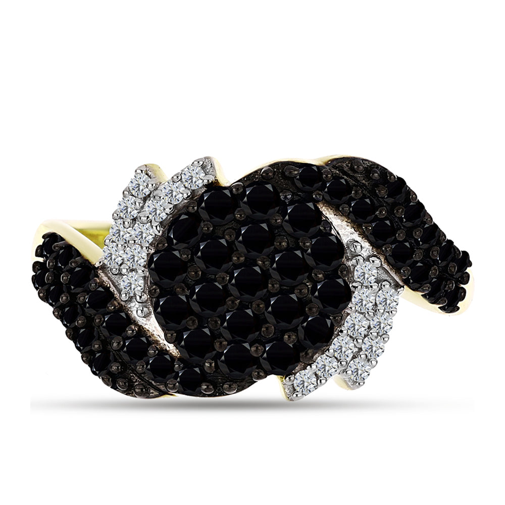 Pozlacené stříbro 925/1000 Prsten s Černým spinelem a Bílým Topazem - Karátové číslo: 1.5. přibližná hmotnost: 4 gramů