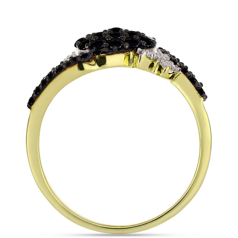 Pozlacené stříbro 925/1000 Prsten s Černým spinelem a Bílým Topazem - Karátové číslo: 1.5. přibližná hmotnost: 4 gramů 2 