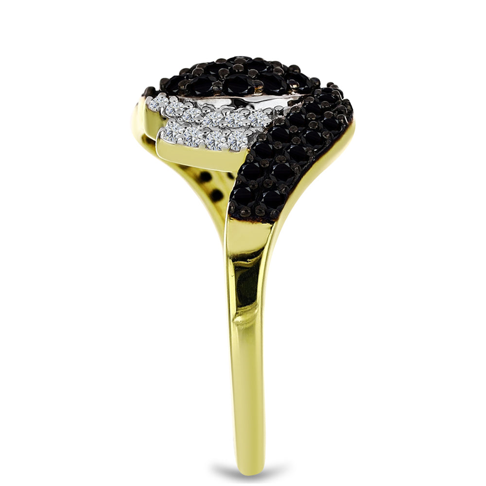 Pozlacené stříbro 925/1000 Prsten s Černým spinelem a Bílým Topazem - Karátové číslo: 1.5. přibližná hmotnost: 4 gramů 4 