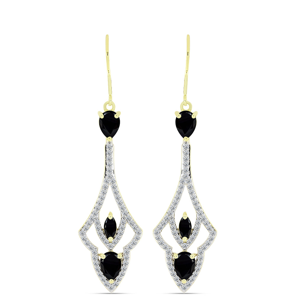Pozlacené Stříbrné Náušnice s Černým spinelem a Bílým Topazem 1 
