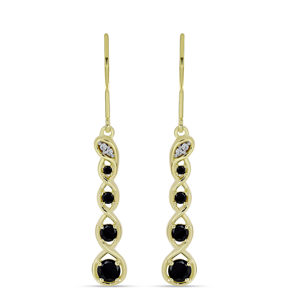 Pozlacené stříbro 925/1000 Náušnice s Černým spinelem a Bílým Topazem - Karátové číslo: 1.14. přibližná hmotnost: 3.63 gramů