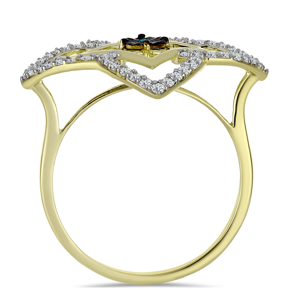 Pozlacený Stříbrný Prsten s Modrým Diamantem a Bílým Topazem 2 