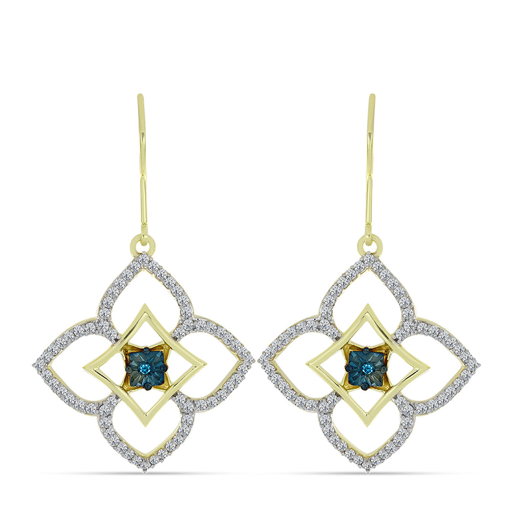 Pozlacené Stříbro 925/1000 - Náušnice s Modrým Diamantem a Bílým Topazem - Karátové číslo: 1.68. přibližná hmotnost: 5.26 gramů