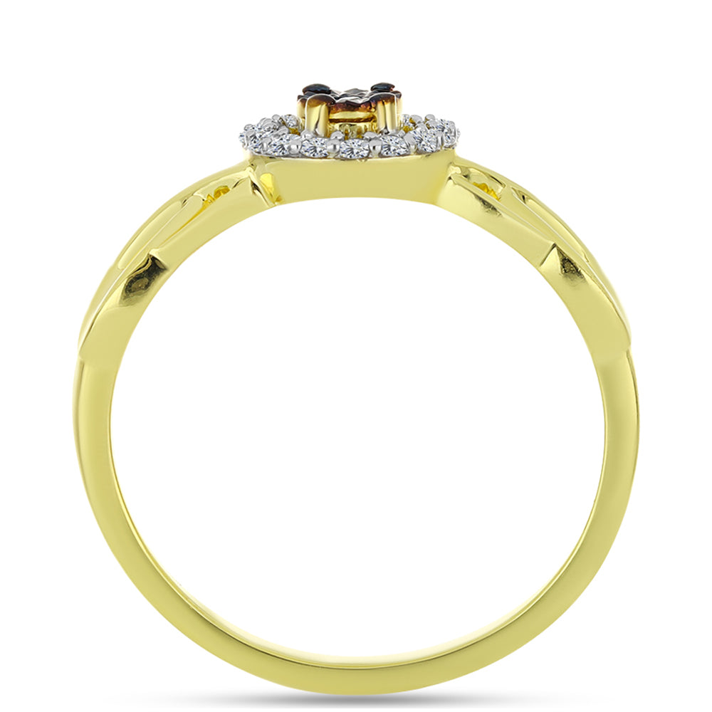 Pozlacené Stříbro 925/1000 - Prsten s Modrým Diamantem a Bílým Topazem - Karátové číslo: 0.15. přibližná hmotnost: 2.41 gramů 2 