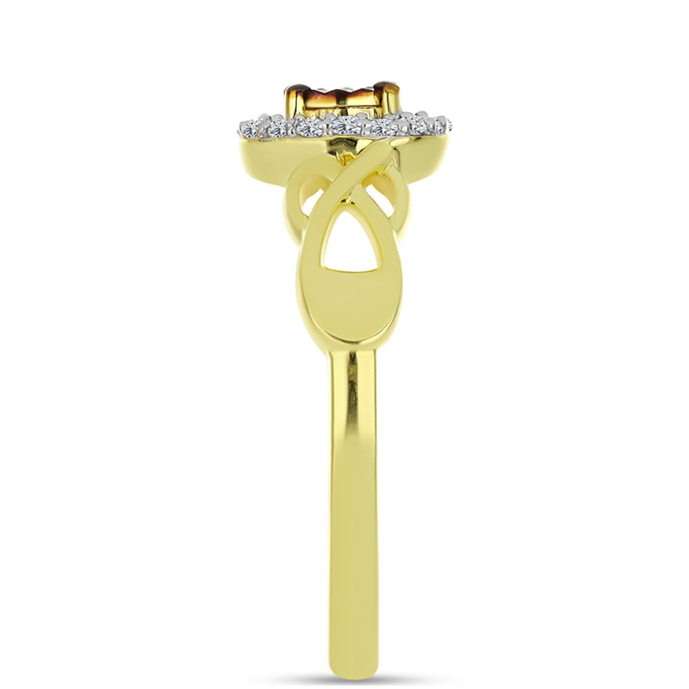 Pozlacené Stříbro 925/1000 - Prsten s Modrým Diamantem a Bílým Topazem - Karátové číslo: 0.15. přibližná hmotnost: 2.41 gramů