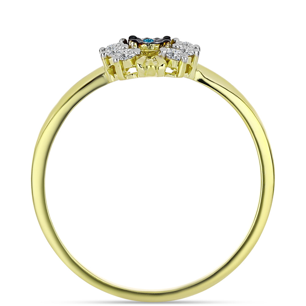 Pozlacené stříbro 925/1000 Prsten s Modrým Diamantem a Bílým Topazem - Karátové číslo: 0.15. přibližná hmotnost: 1.85 gramů