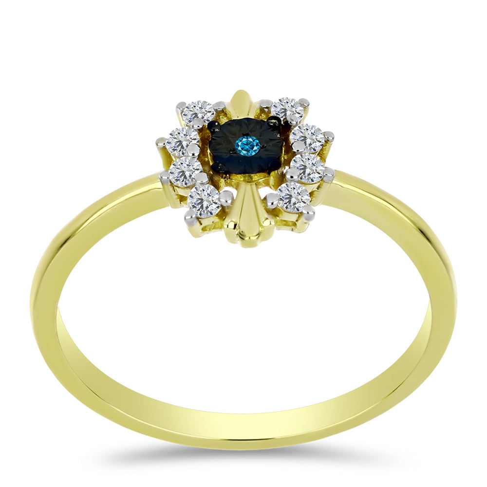 Pozlacené stříbro 925/1000 Prsten s Modrým Diamantem a Bílým Topazem - Karátové číslo: 0.15. přibližná hmotnost: 1.85 gramů 3 