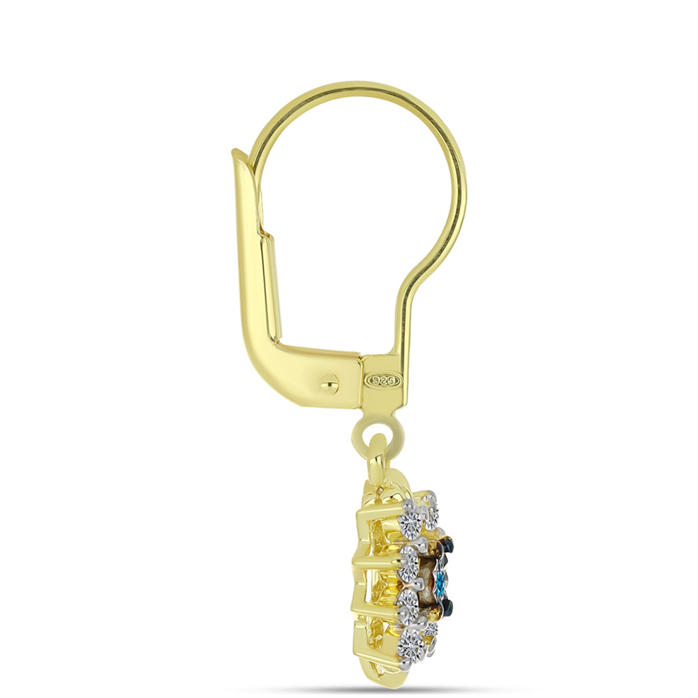 Pozlacené Stříbrné Náušnice s Modrým Diamantem a Bílým Topazem 2 