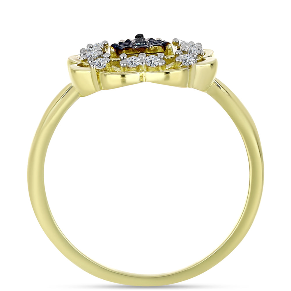 Pozlacený Stříbrný Prsten s Modrým Diamantem a Bílým Topazem