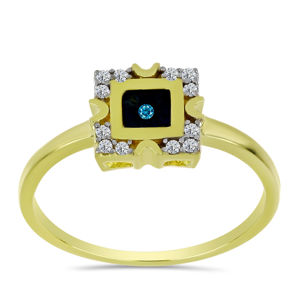 Pozlacené Stříbro 925/1000 - Prsten s Modrým Diamantem a Bílým Topazem - Karátové číslo: 0.12. přibližná hmotnost: 2.58 gramů 3 