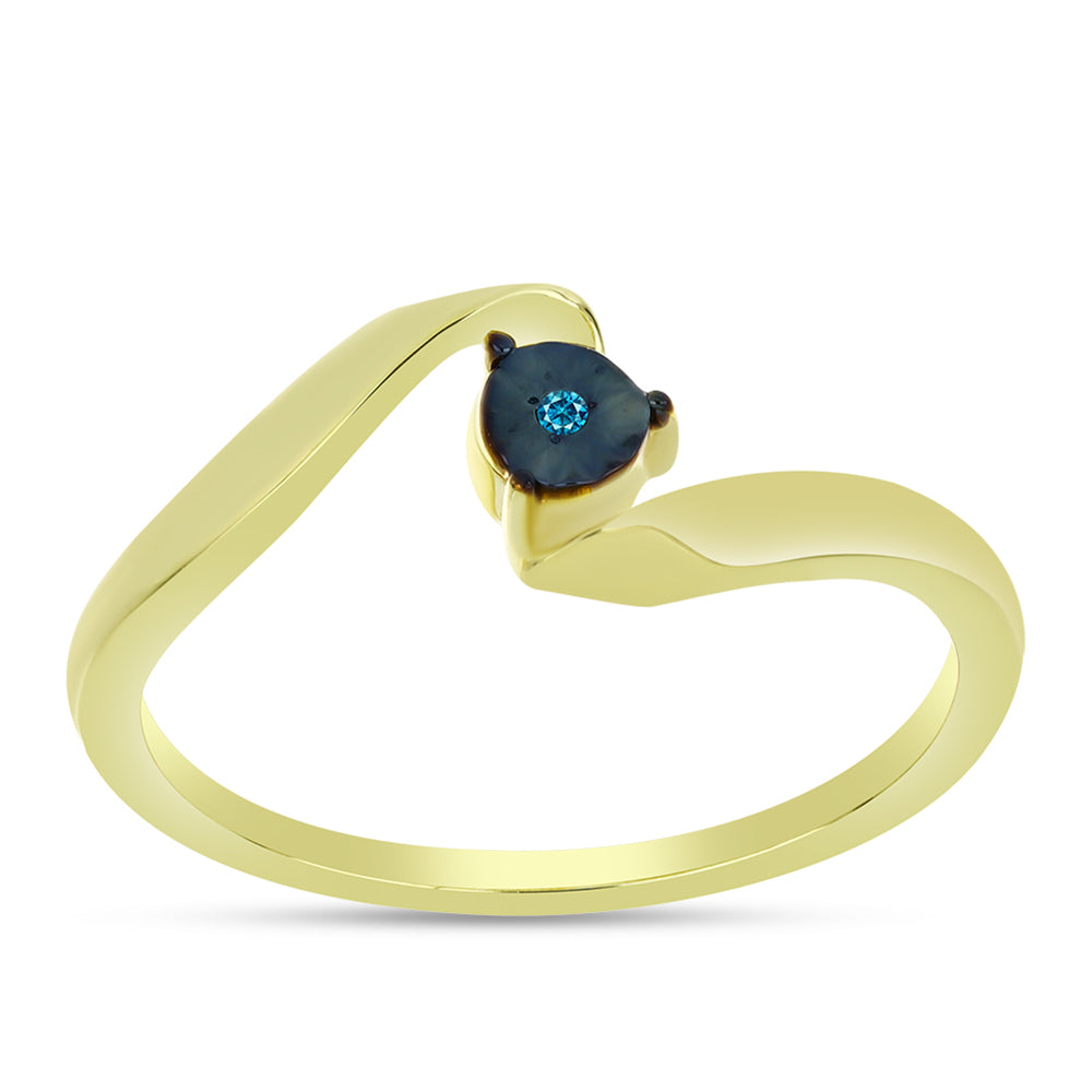 Pozlacené Stříbro 925/1000 - Prsten s Modrým Diamantem - Karátové číslo: 0.01. přibližná hmotnost: 1.93 gramů