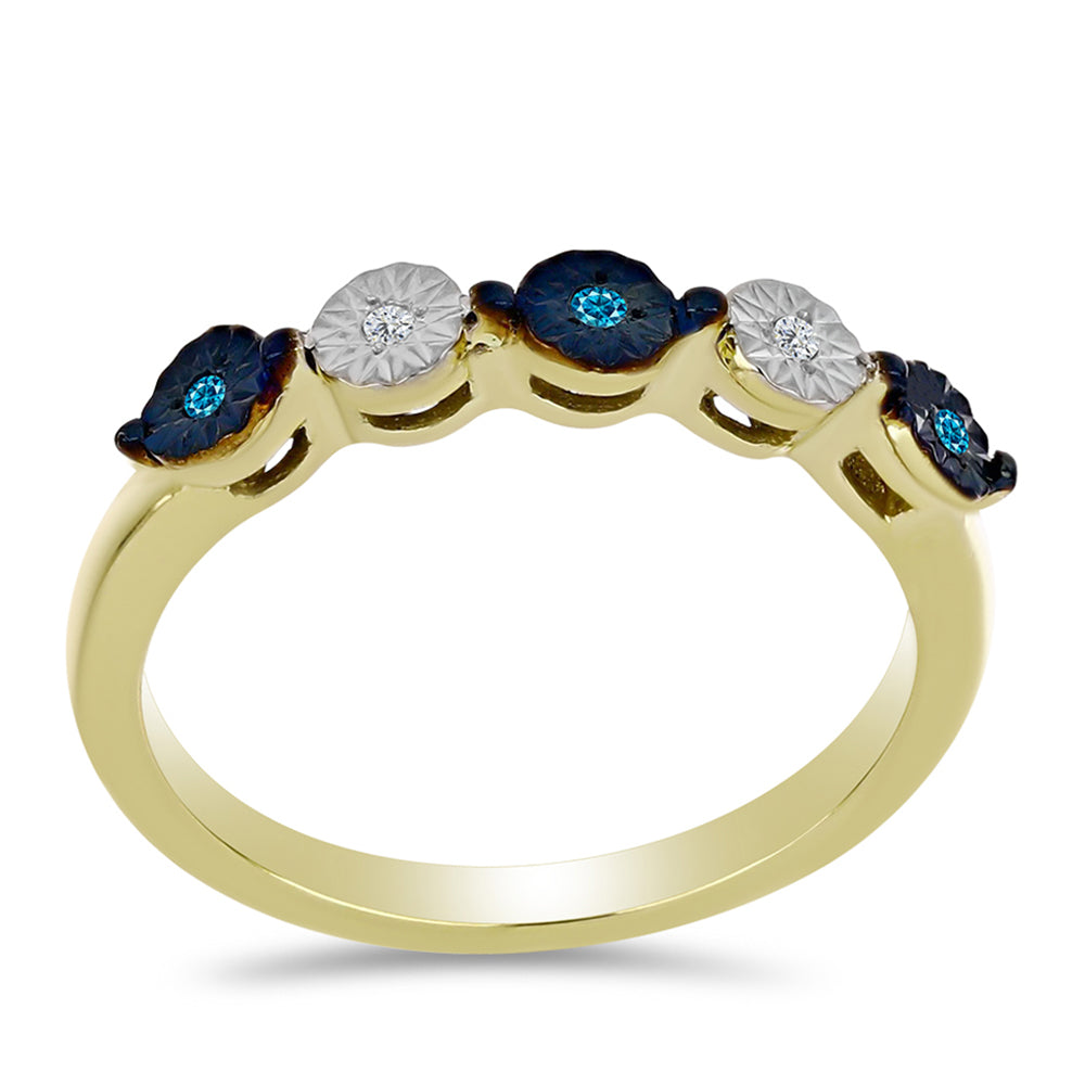 Pozlacené Stříbro 925/1000 - Prsten s Modrým Diamantem a Bílým Topazem - Karátové číslo: 0.04. přibližná hmotnost: 2.14 gramů 3 