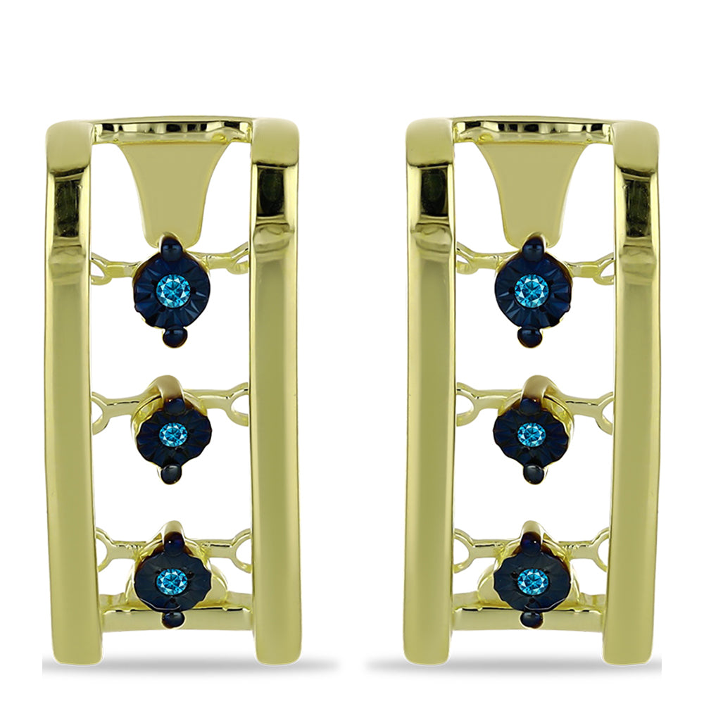 Pozlacené Stříbro 925/1000 - Náušnice s Modrým Diamantem - Karátové číslo: 0.04. přibližná hmotnost: 5.51 gramů
