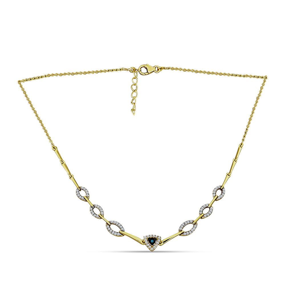Pozlacený Stříbrný Náhrdelník s Modrým Diamantem a Bílým Topazem 1 