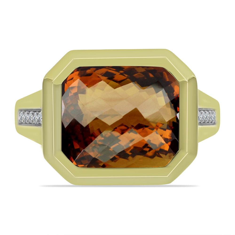 Pozlacený Stříbrný Prsten s Koňakovým Křemenem a Bílým Topazem 1 