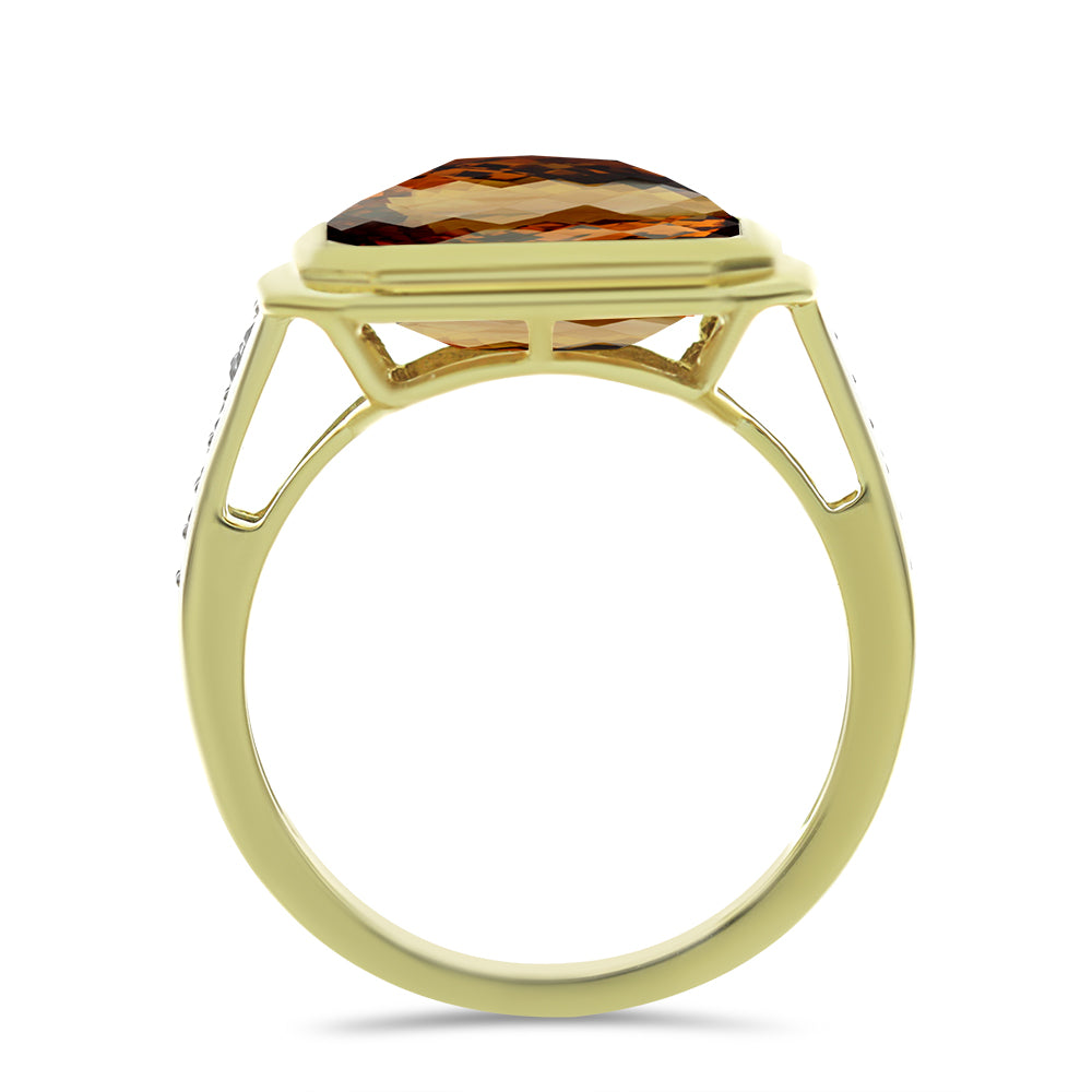 Pozlacený Stříbrný Prsten s Koňakovým Křemenem a Bílým Topazem