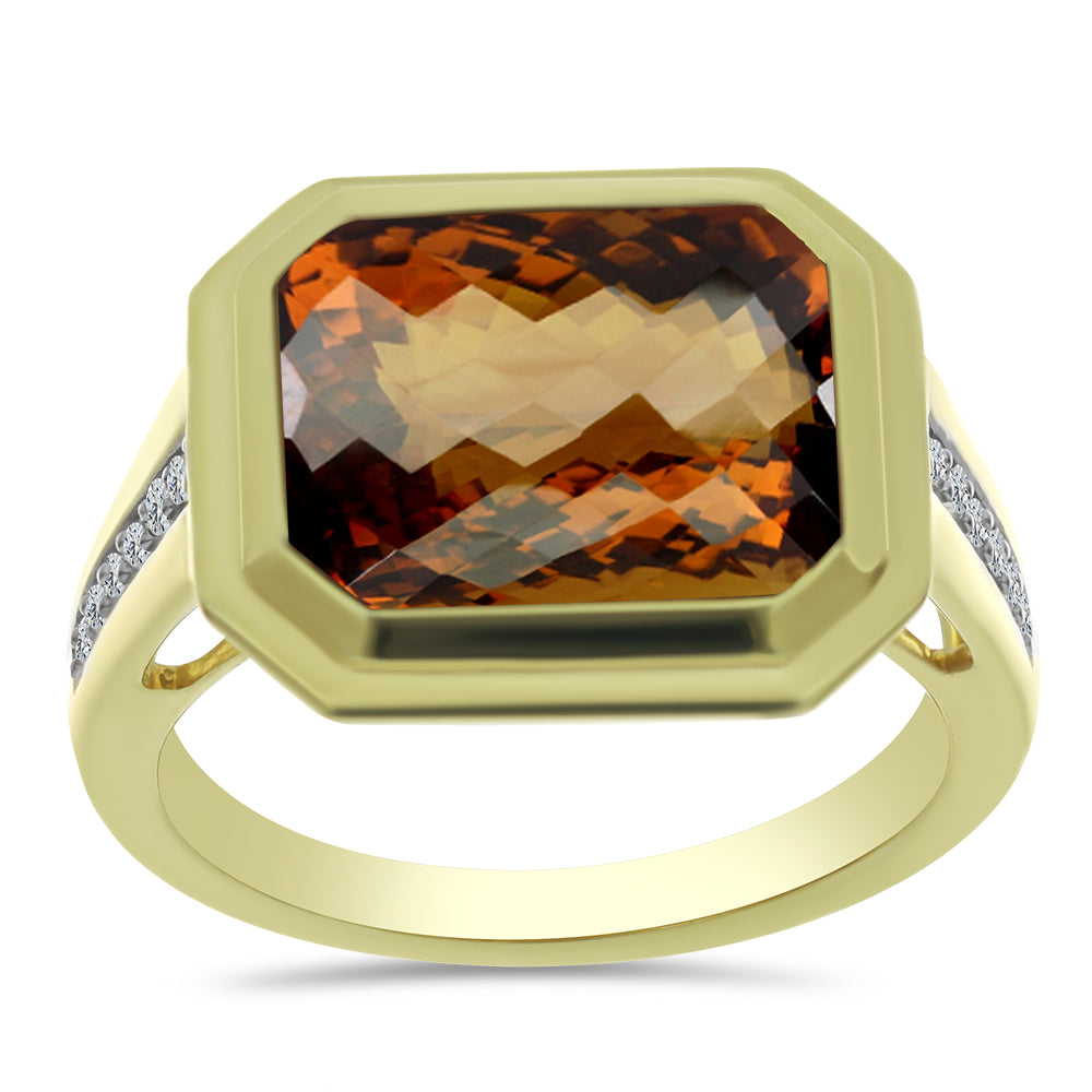 Pozlacený Stříbrný Prsten s Koňakovým Křemenem a Bílým Topazem 3 