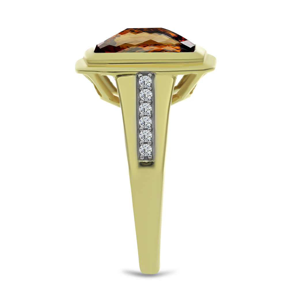 Pozlacený Stříbrný Prsten s Koňakovým Křemenem a Bílým Topazem 4 