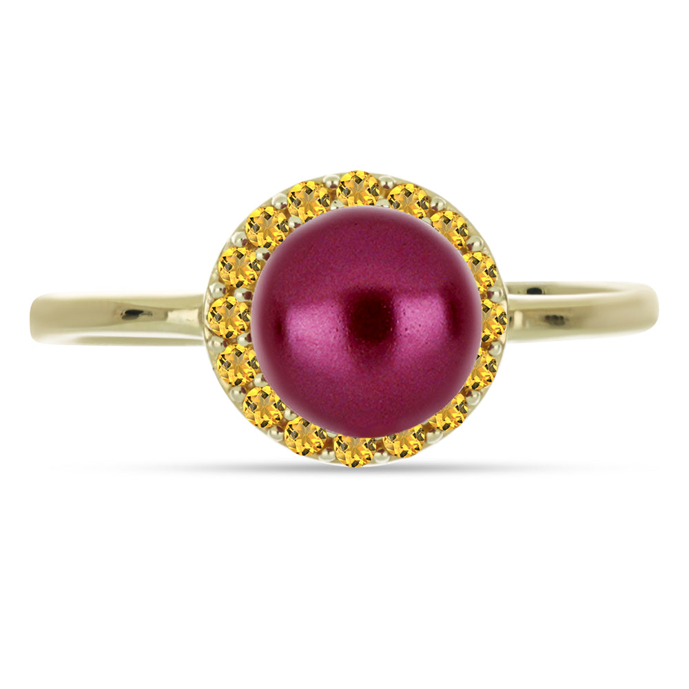 Pozlacené Stříbro 925/1000 - Prsten s Fialová Sladkovodní Perlou a Uralským Citrínem - Karátové číslo: 2.79. přibližná hmotnost: 3.04 gramů 1 