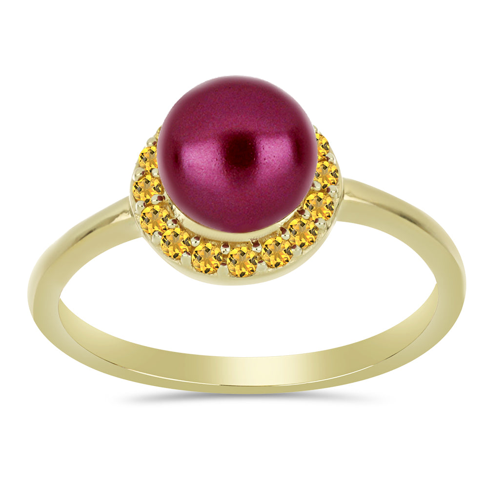 Pozlacené Stříbro 925/1000 - Prsten s Fialová Sladkovodní Perlou a Uralským Citrínem - Karátové číslo: 2.79. přibližná hmotnost: 3.04 gramů 3 