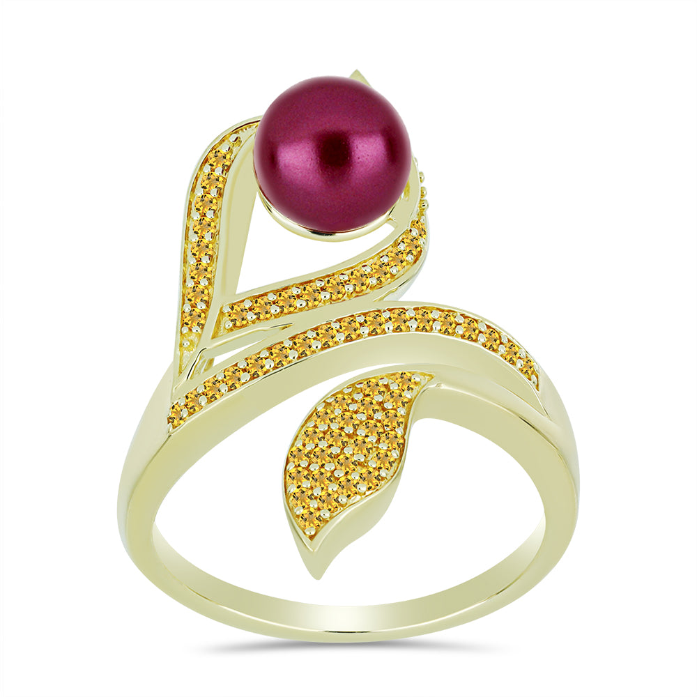 Pozlacené Stříbro 925/1000 - Prsten s Fialová Sladkovodní Perlou a Uralským Citrínem - Karátové číslo: 2.91. přibližná hmotnost: 6.32 gramů 3 