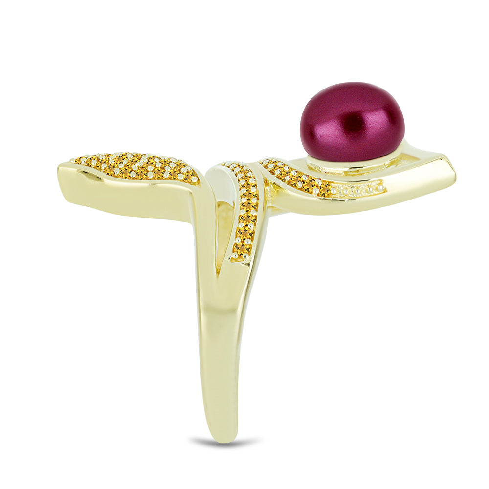 Pozlacené Stříbro 925/1000 - Prsten s Fialová Sladkovodní Perlou a Uralským Citrínem - Karátové číslo: 2.91. přibližná hmotnost: 6.32 gramů 4 