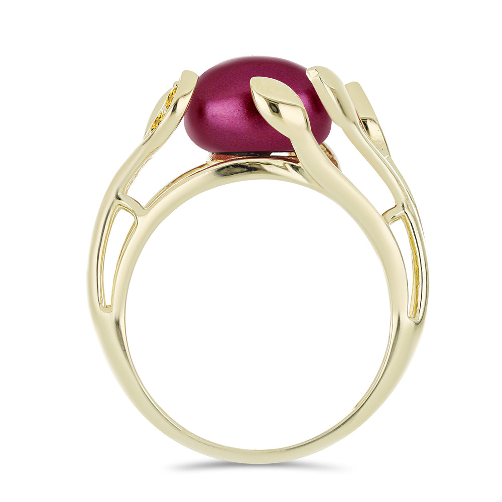 Pozlacené Stříbro 925/1000 - Prsten s Fialová Sladkovodní Perlou a Uralským Citrínem - Karátové číslo: 4.36. přibližná hmotnost: 3.85 gramů 2 