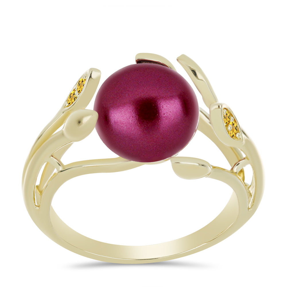 Pozlacené Stříbro 925/1000 - Prsten s Fialová Sladkovodní Perlou a Uralským Citrínem - Karátové číslo: 4.36. přibližná hmotnost: 3.85 gramů 3 