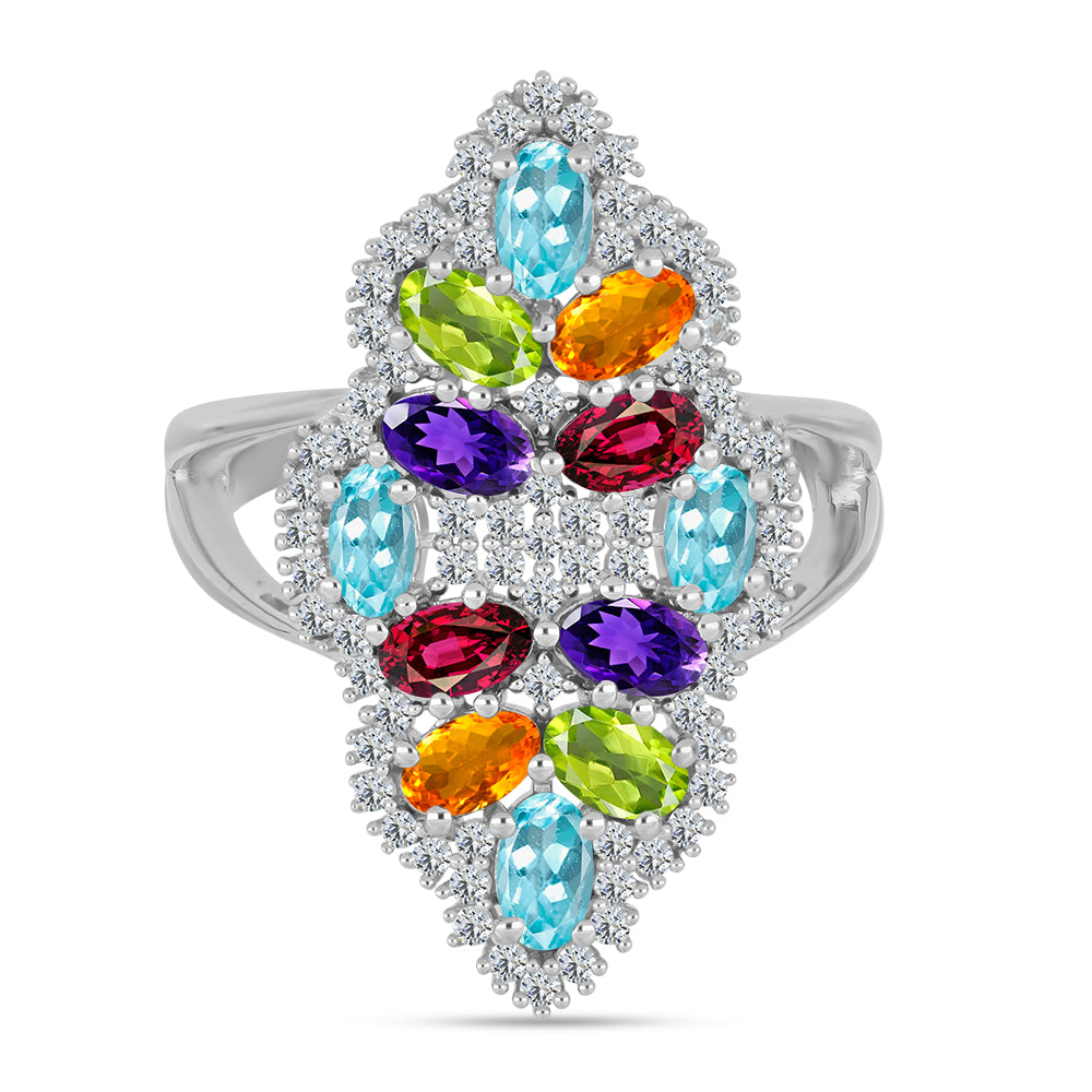 Stříbrný Prsten s Marockým Ametystem a Čchang-pajským Peridotem 1 