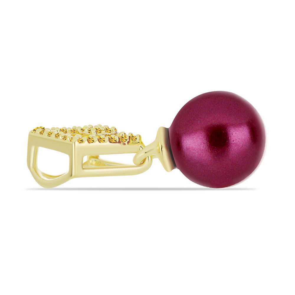 Pozlacené Stříbro 925/1000 - Přívěsek s Fialová Sladkovodní Perlou a Uralským Citrínem - Karátové číslo: 3.18. přibližná hmotnost: 1.36 gramů 2 