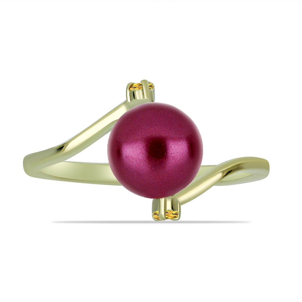 Pozlacené Stříbro 925/1000 - Prsten s Fialová Sladkovodní Perlou a Uralským Citrínem - Karátové číslo: 2.57. přibližná hmotnost: 2.46 gramů 1 