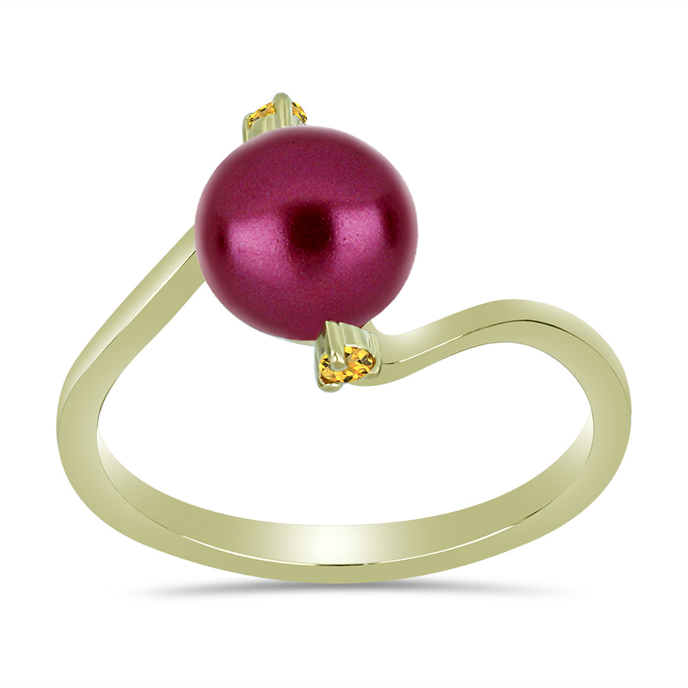 Pozlacené Stříbro 925/1000 - Prsten s Fialová Sladkovodní Perlou a Uralským Citrínem - Karátové číslo: 2.57. přibližná hmotnost: 2.46 gramů 3 