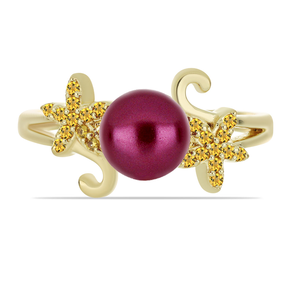 Pozlacené stříbro 925/1000 Prsten s Fialová Sladkovodní Perlou a Uralským Citrínem - Karátové číslo: 2.73. přibližná hmotnost: 3.73 gramů 2 