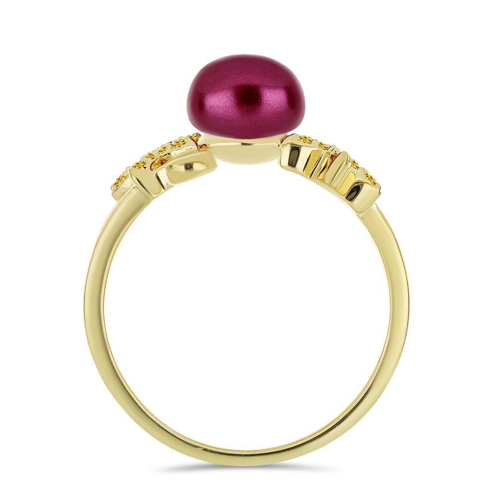 Pozlacené stříbro 925/1000 Prsten s Fialová Sladkovodní Perlou a Uralským Citrínem - Karátové číslo: 2.73. přibližná hmotnost: 3.73 gramů 3 